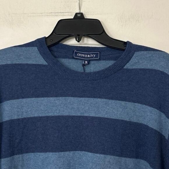 Crown & Ivy NWT Cotton Cashmere Blend Blue Rugby Striped Lightweight Sweater XL - Picture 6 of 14